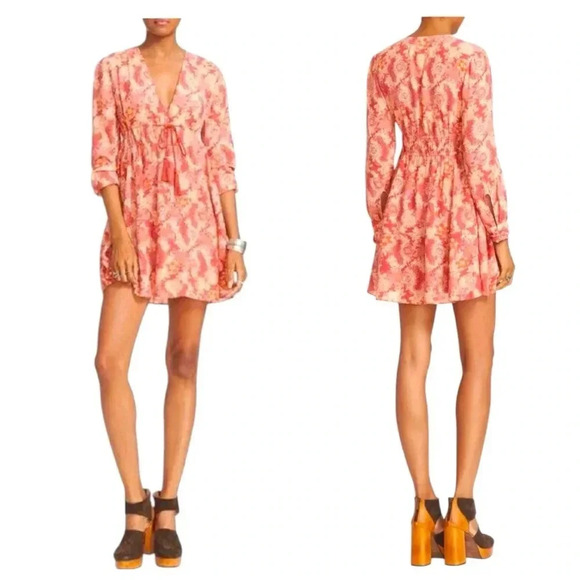 FREE PEOPLE | Stealing Fire Floral Print Peasant Tunic Dress in Red Combo Size M - Picture 9 of 12